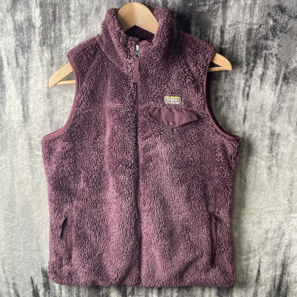 L.L Bean womens size S Mountain Pile Sherpa Fleece Vest Purple full zip pockets‎
